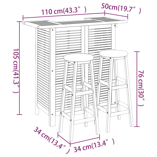 Hugo Solid Wood Garden Bar Table And Bar Stools With Round Seat