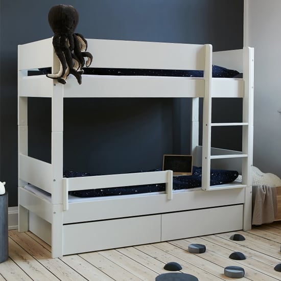Huia Kids Wooden Bunk Bed With Underbed Drawers In White_4