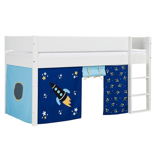 Huia Kids Mid Sleeper Bunk Bed In White And Blue Rocket Curtain