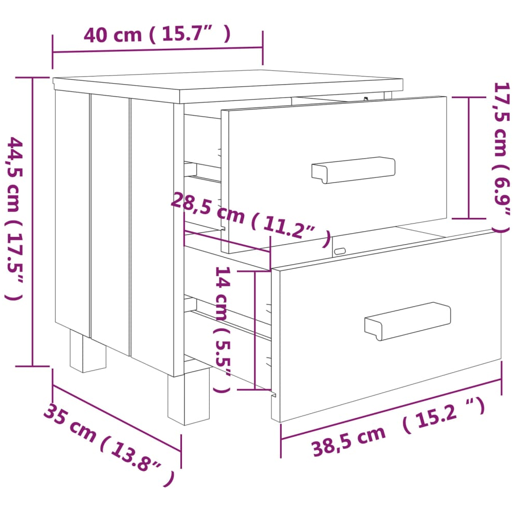 Hull Wooden Bedside Cabinet With 2 Drawers In Light Grey