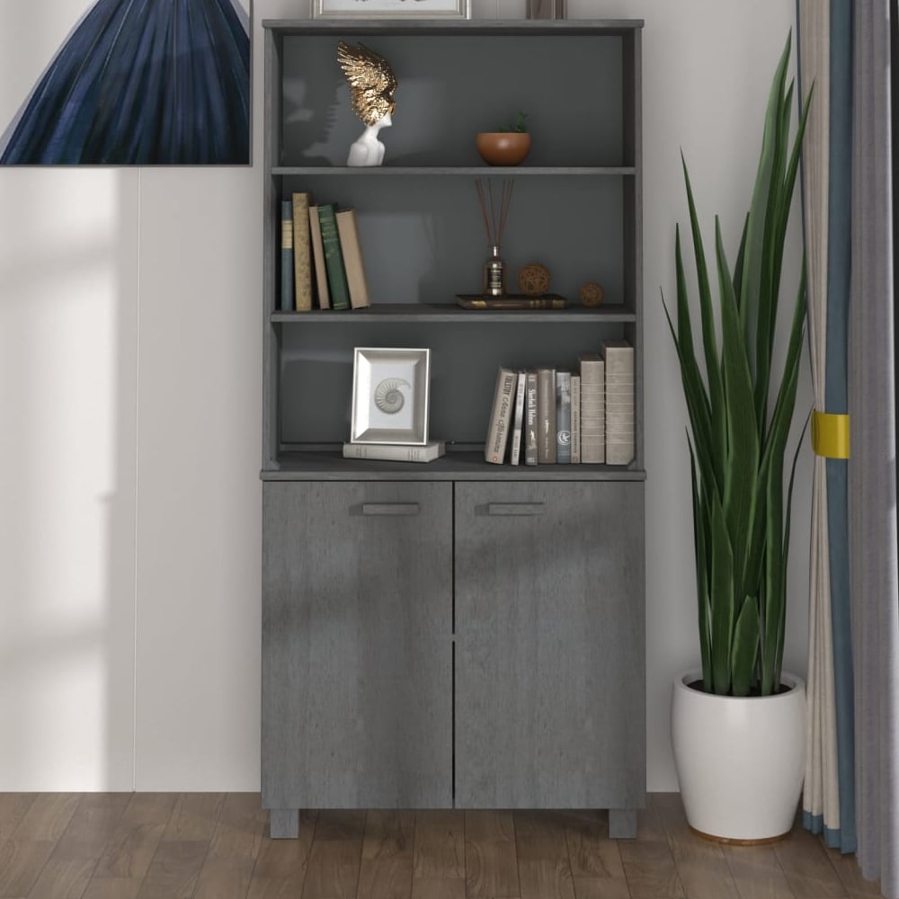 Hull Wooden Bookcase With 2 Doors In Dark Grey
