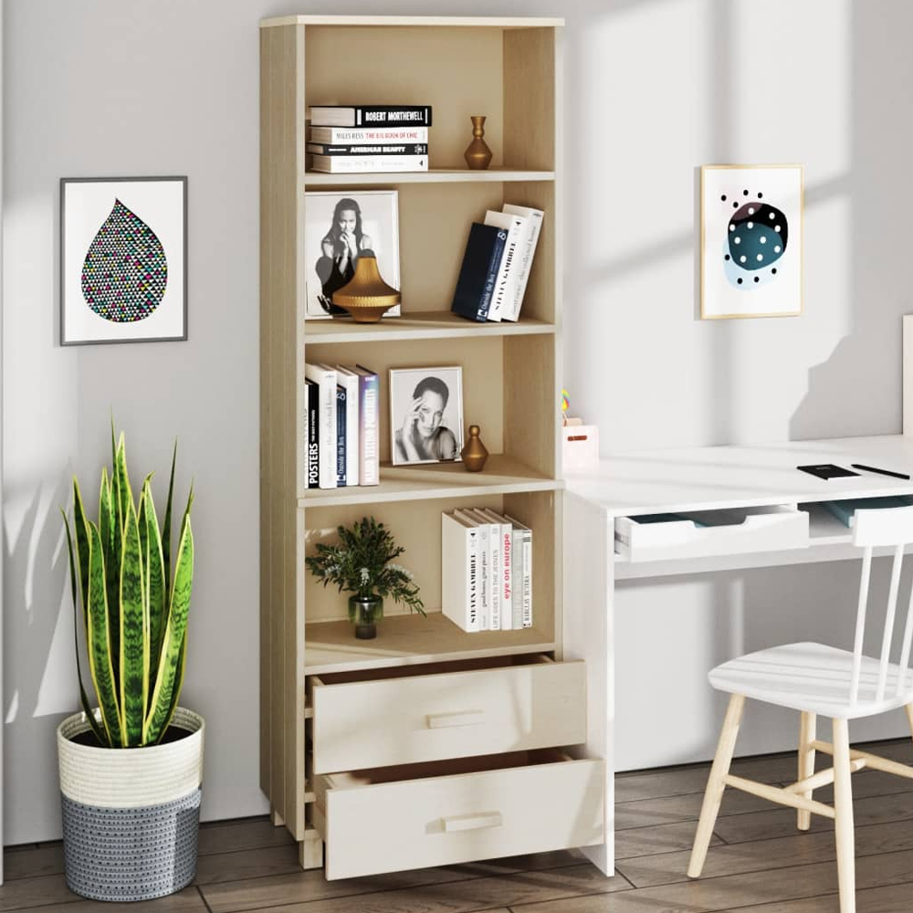 Hull Wooden Bookcase With 2 Drawers In Brown