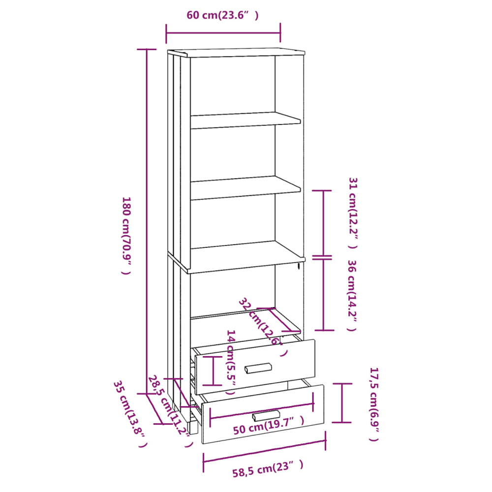 Hull Wooden Bookcase With 2 Drawers In Brown