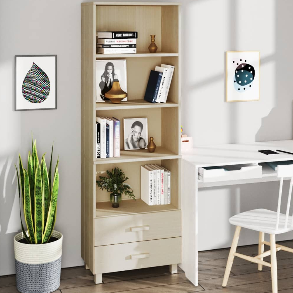 Read more about Hull wooden bookcase with 2 drawers in brown
