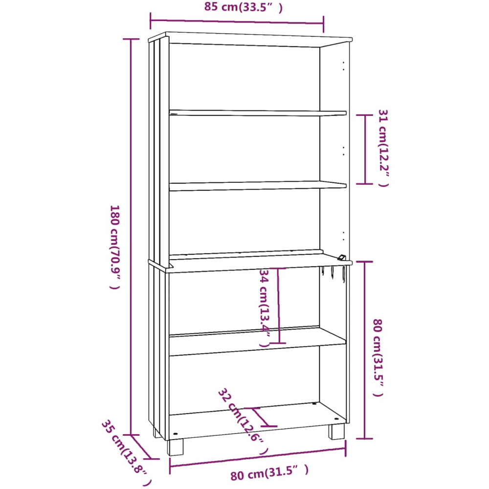 Hull Wooden Bookcase With 5 Shelves In Light Grey