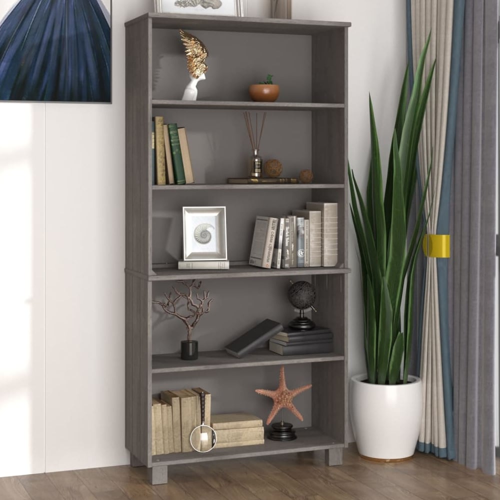 Hull Wooden Bookcase With 5 Shelves In Light Grey
