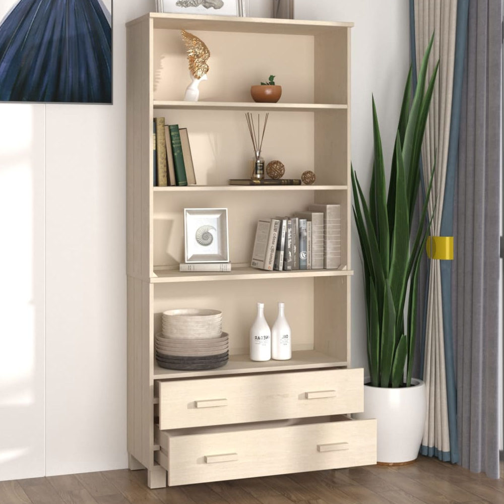 Hull Wooden Bookcase Wide With 2 Drawers In Brown