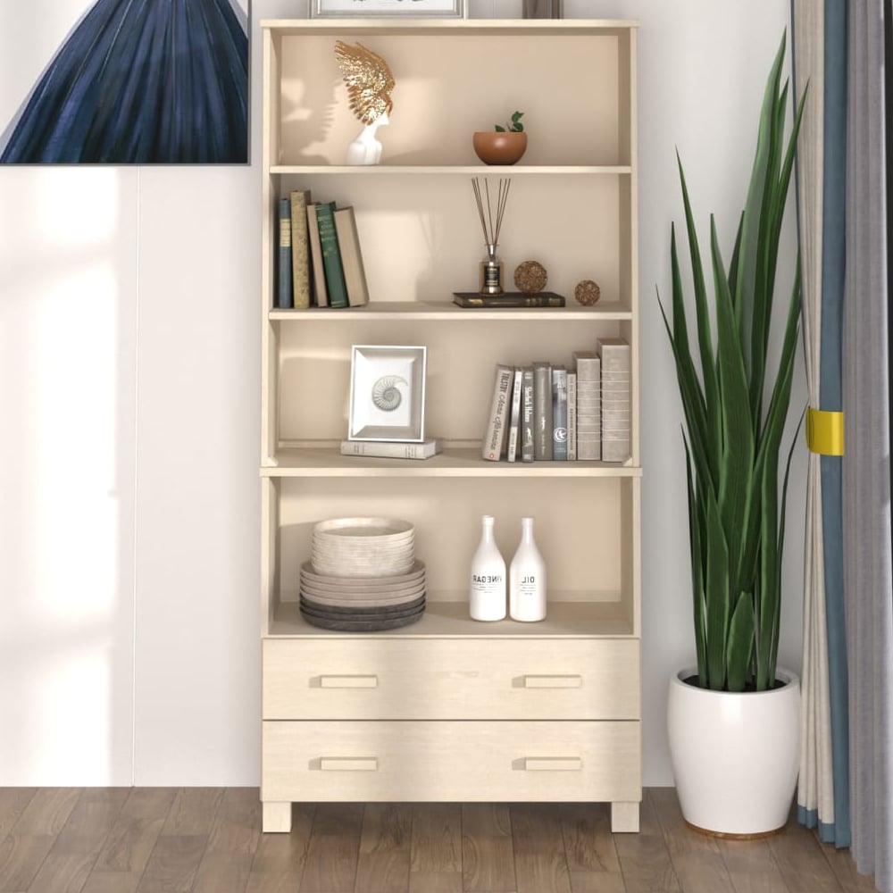 Read more about Hull wooden bookcase wide with 2 drawers in brown