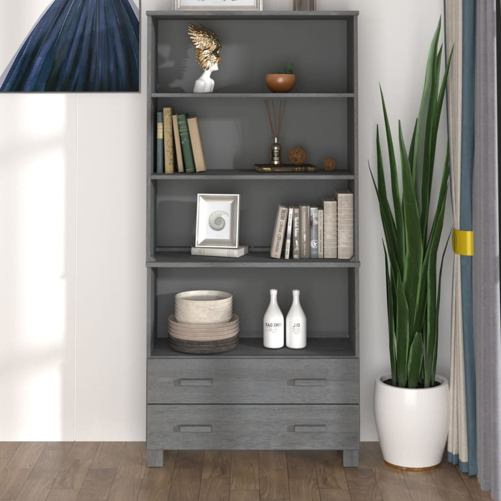 Read more about Hull wooden bookcase wide with 2 drawers in dark grey
