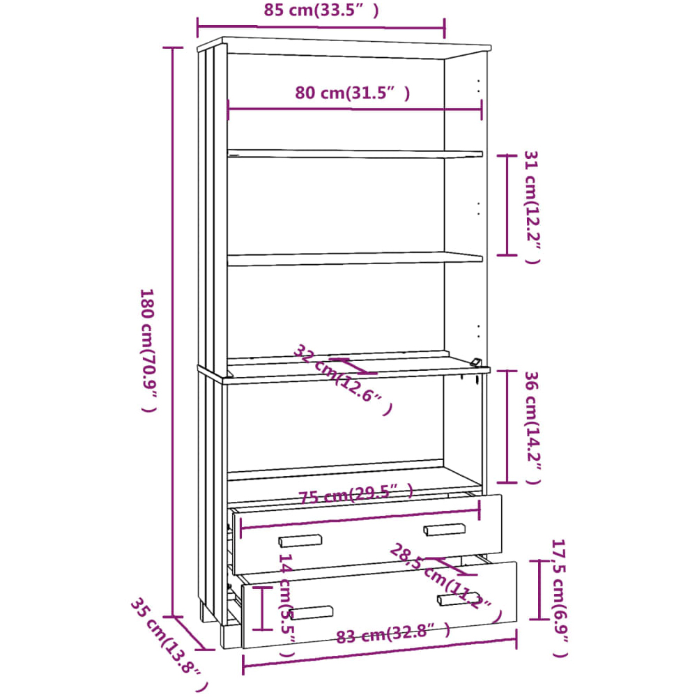 Hull Wooden Bookcase Wide With 2 Drawers In Light Grey