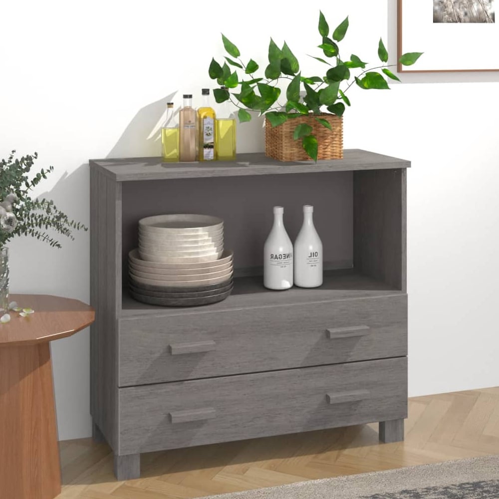 Read more about Hull wooden chest of 2 drawers with 1 shelf in light grey