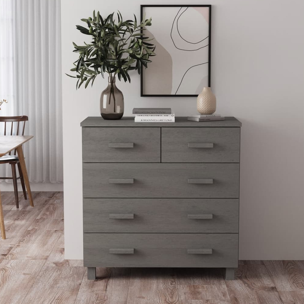 Read more about Hull wooden chest of 5 drawers in light grey