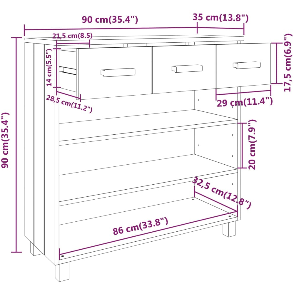 Hull Wooden Console Table With 3 Drawer In Dark Grey