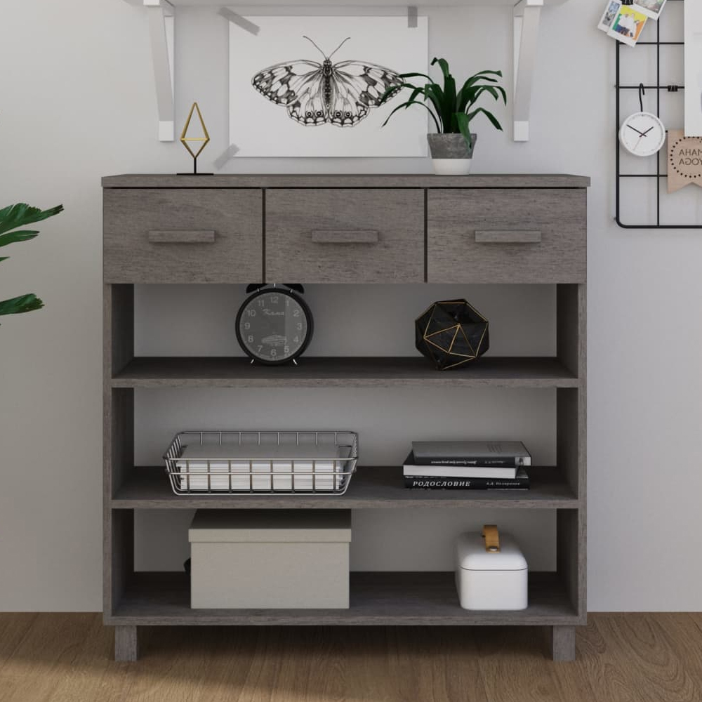 Read more about Hull wooden console table with 3 drawer in light grey