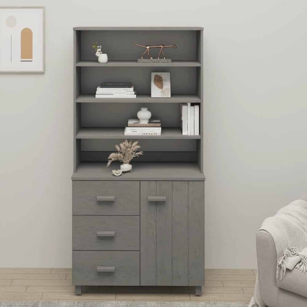 Read more about Hull wooden display cabinet with 1 door 3 drawers in light grey