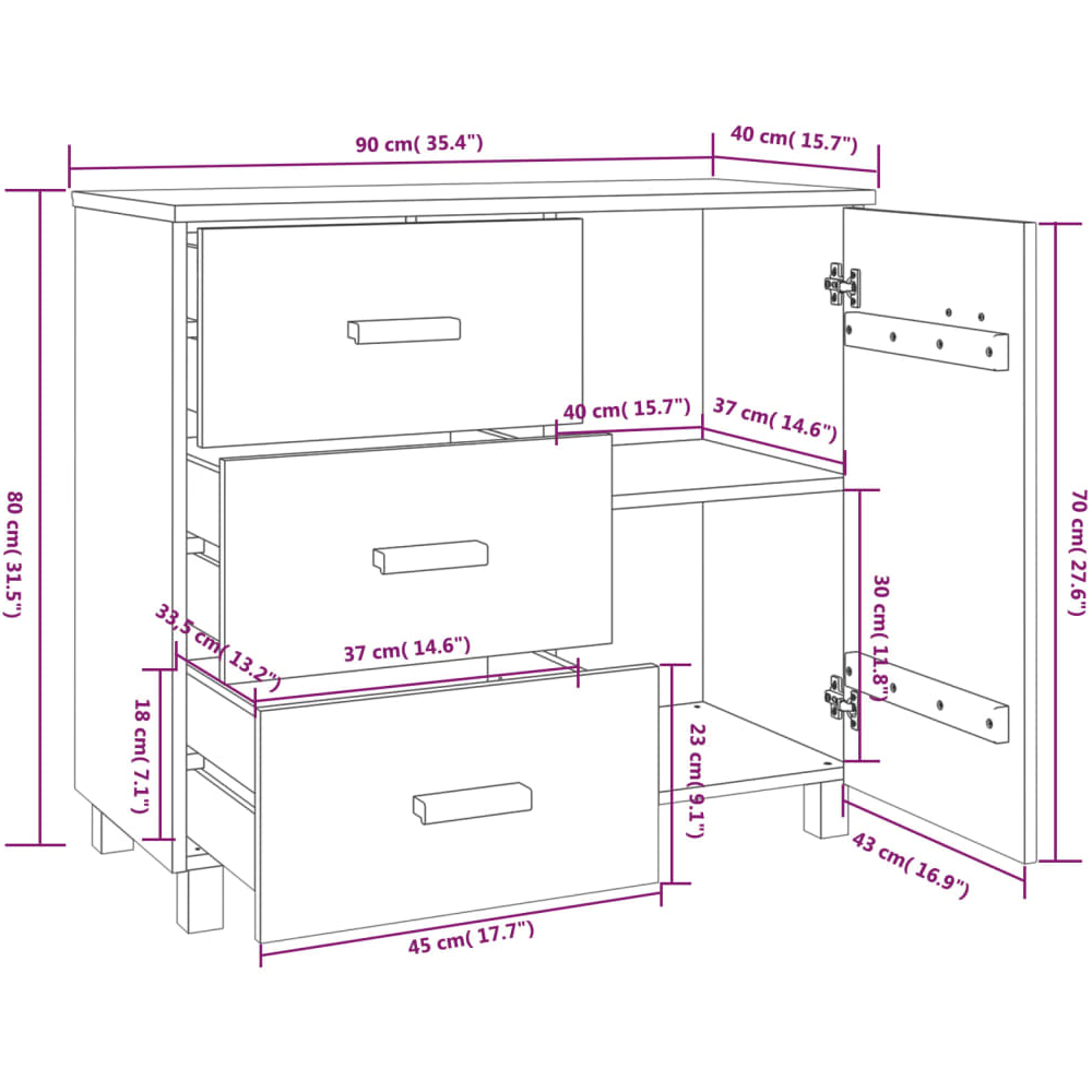 Hull Wooden Sideboard With 1 Door 3 Drawers In Light Grey