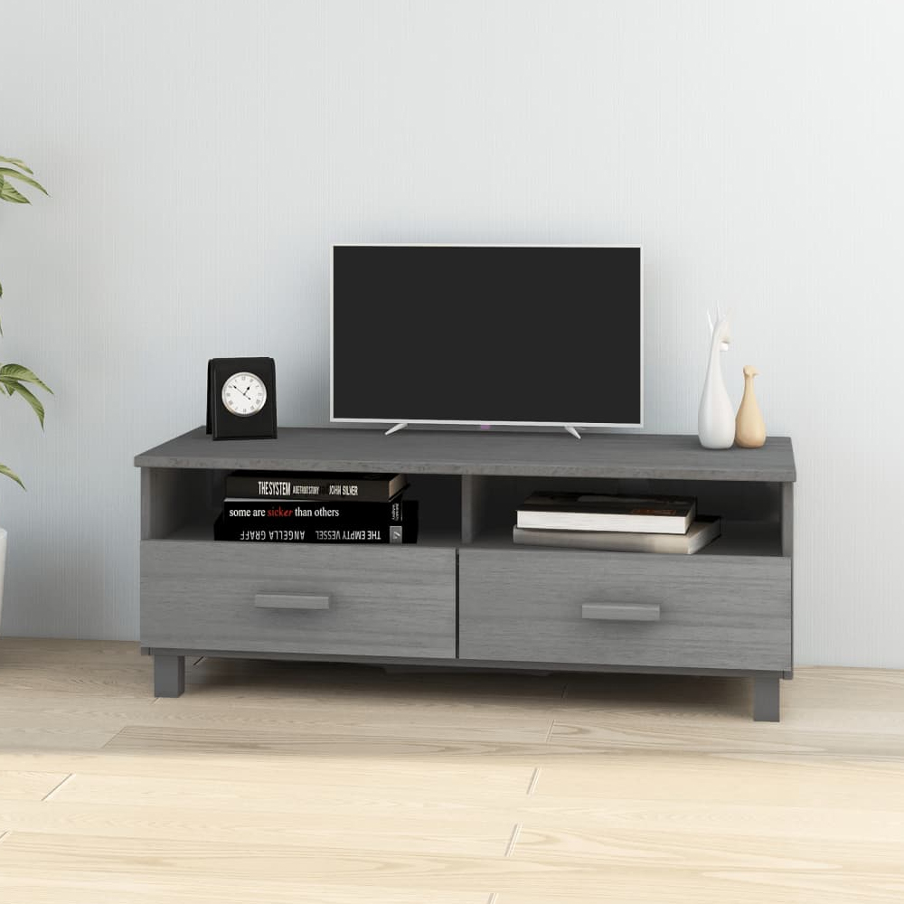Hull Wooden TV Stand With 2 Drawers In Dark Grey