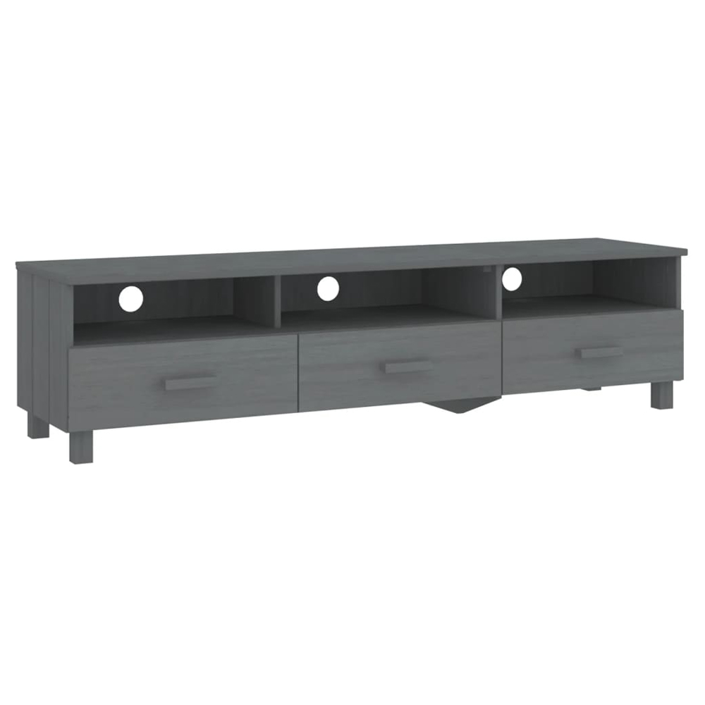 Hull Wooden TV Stand With 3 Drawers In Dark Grey