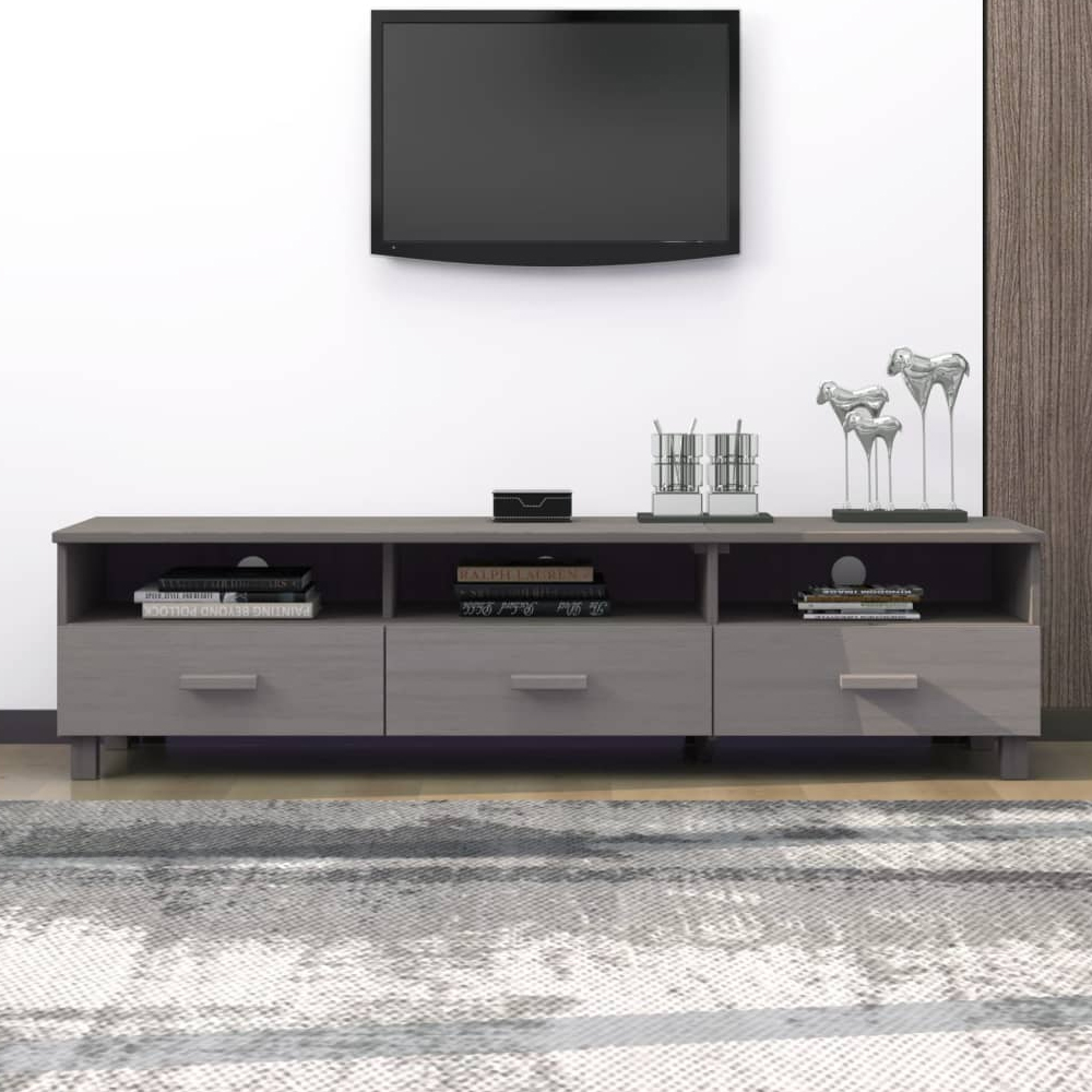 Read more about Hull wooden tv stand with 3 drawers in light grey