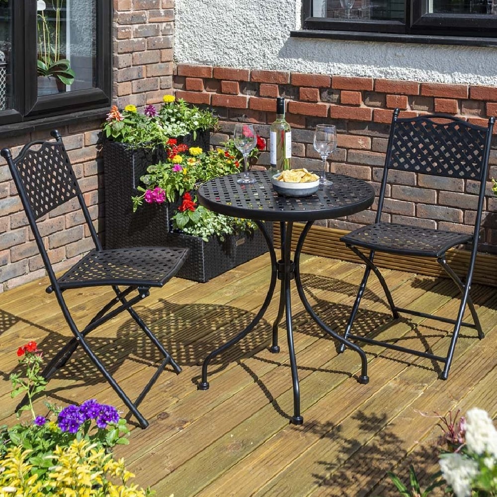 Hunstanton Metal Garden Bistro Set In Black