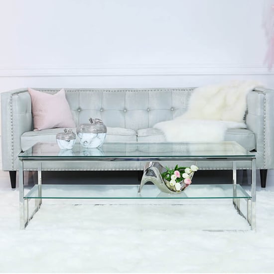 Photo of Huron clear glass top coffee table with shiny chrome frame