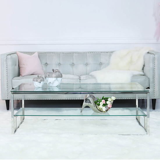 Huron Clear Glass Top Coffee Table With Shiny Chrome Frame thumbnail