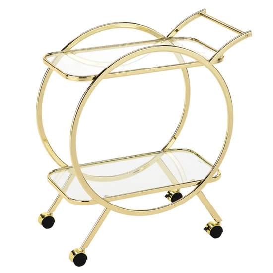 Product photograph of Huron Drinks Trolley With Clear Glass Shelves In Shiny Gold from Furniture in Fashion