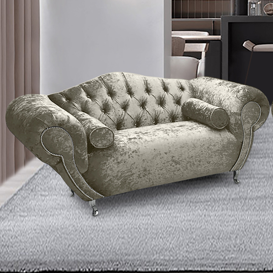 Huron Malta Plush Velour Fabric 2 Seater Sofa In Cream
