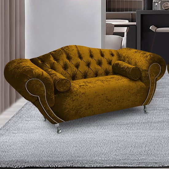 Huron Malta Plush Velour Fabric 2 Seater Sofa In Gold