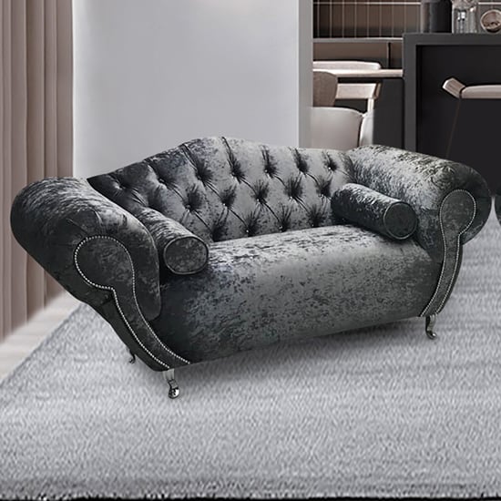 Photo of Huron malta plush velour fabric 2 seater sofa in grey