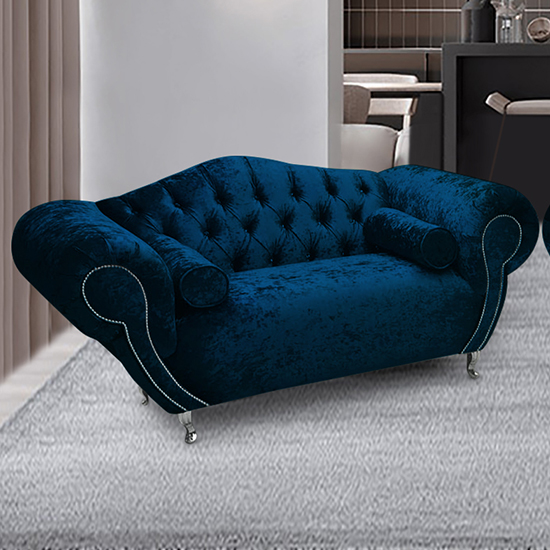 Product photograph of Huron Malta Plush Velour Fabric 2 Seater Sofa In Navy from Furniture in Fashion