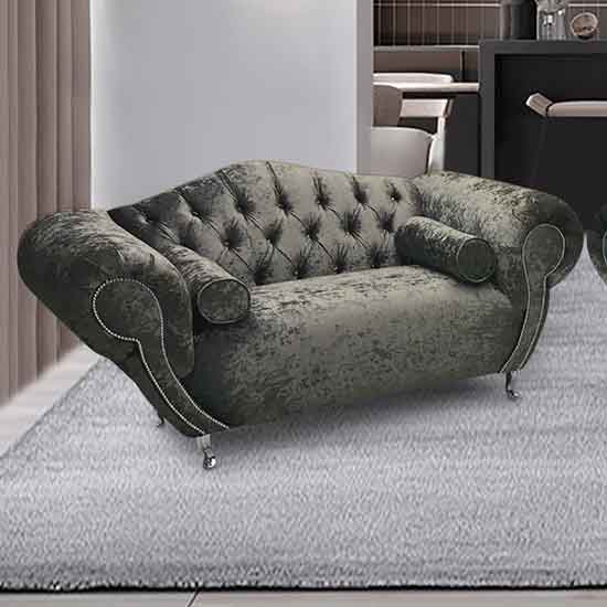 Huron Malta Plush Velour Fabric 2 Seater Sofa In Putty