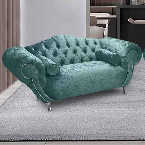 Huron Malta Plush Velour Fabric 2 Seater Sofa In Seaspray