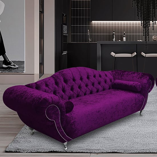 Product photograph of Huron Malta Plush Velour Fabric 3 Seater Sofa In Boysenberry from Furniture in Fashion