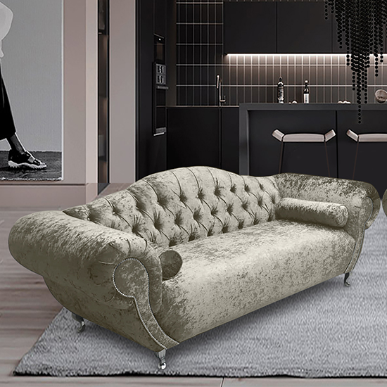Huron Malta Plush Velour Fabric 3 Seater Sofa In Putty Furniture in