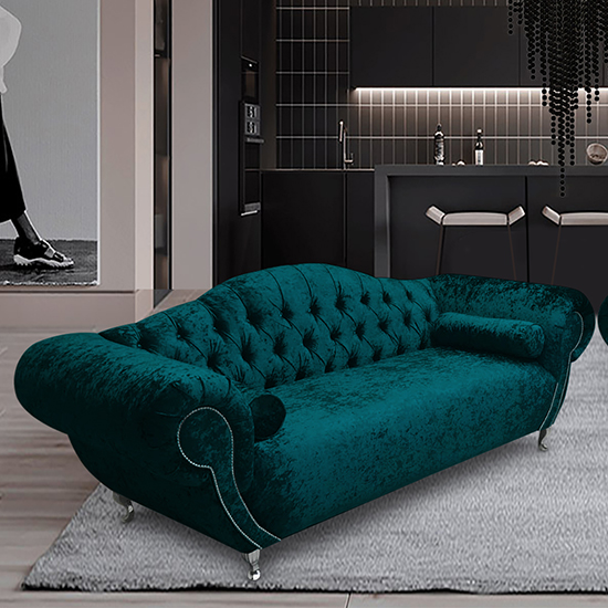 Photo of Huron malta plush velour fabric 3 seater sofa in emerald