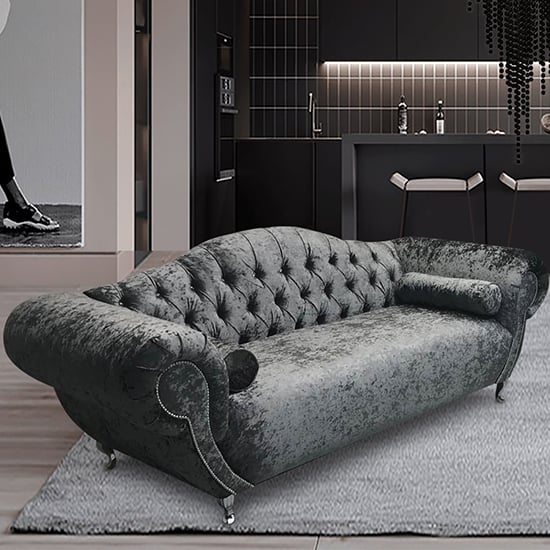 Read more about Huron malta plush velour fabric 3 seater sofa in grey