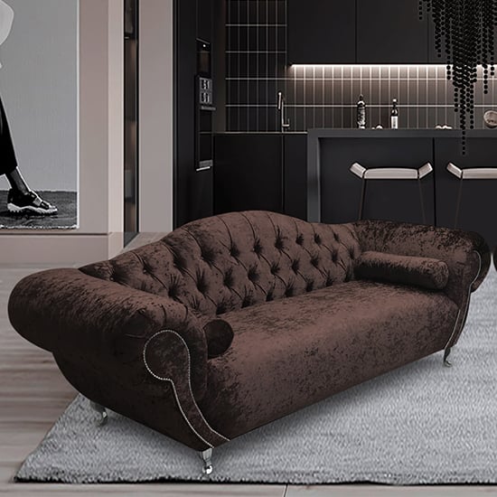 Photo of Huron malta plush velour fabric 3 seater sofa in mushroom