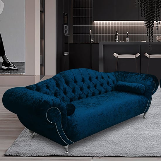 Product photograph of Huron Malta Plush Velour Fabric 3 Seater Sofa In Navy from Furniture in Fashion