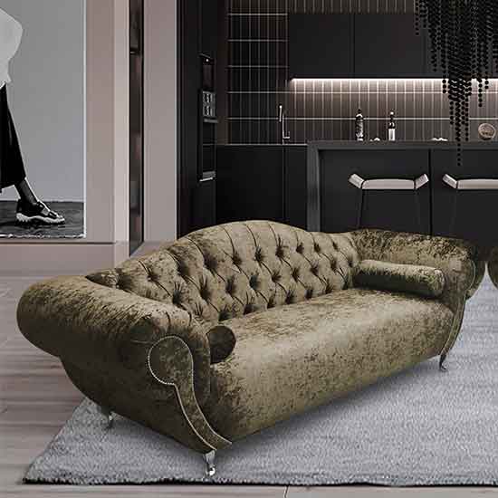 Photo of Huron malta plush velour fabric 3 seater sofa in parchment