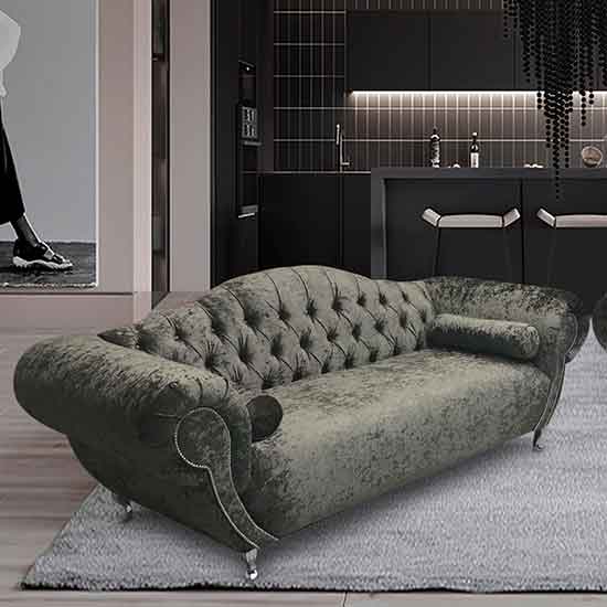 Huron Malta Plush Velour Fabric 3 Seater Sofa In Putty