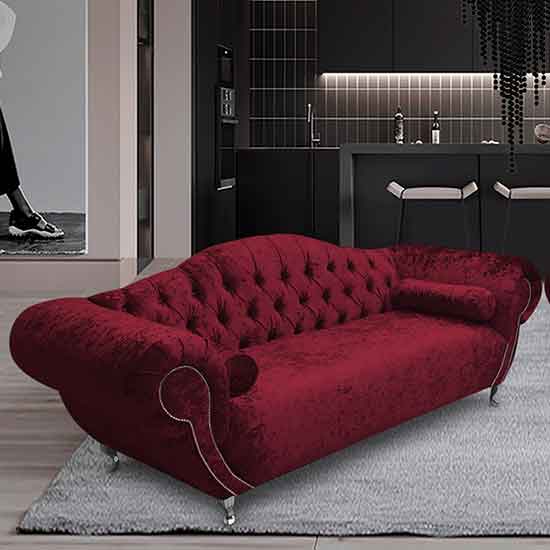 Photo of Huron malta plush velour fabric 3 seater sofa in red