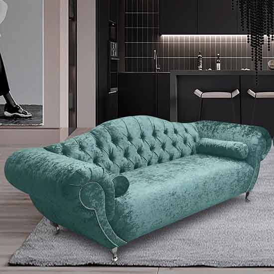 Photo of Huron malta plush velour fabric 3 seater sofa in seaspray