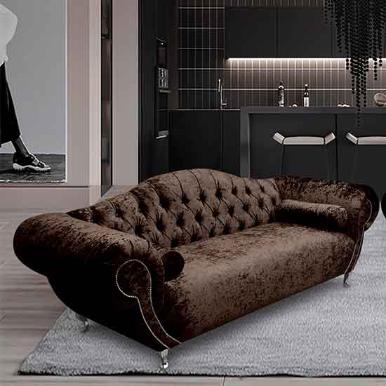 Read more about Huron malta plush velour fabric 3 seater sofa in taupe