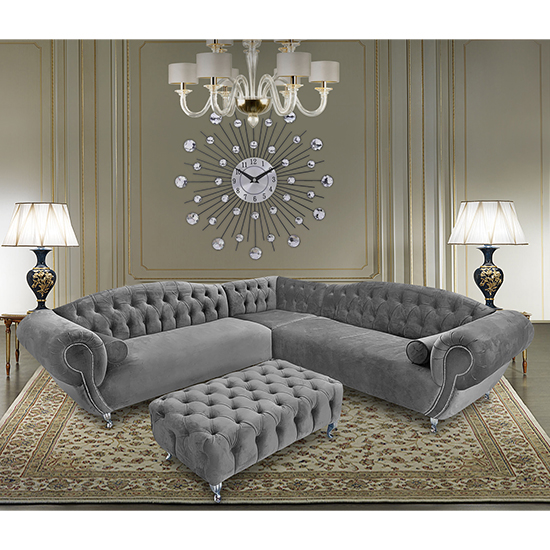 Read more about Huron malta plush velour fabric corner sofa in grey