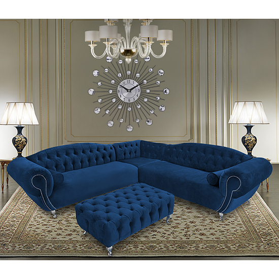 Product photograph of Huron Malta Plush Velour Fabric Corner Sofa In Navy from Furniture in Fashion