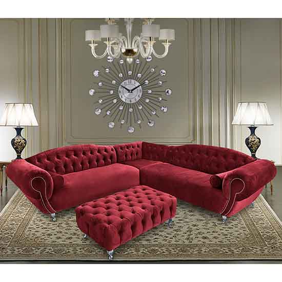 Huron Malta Plush Velour Fabric Corner Sofa In Red