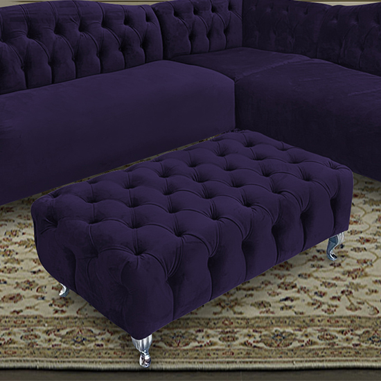 Huron Malta Plush Velour Fabric Footstool In Ameythst thumbnail