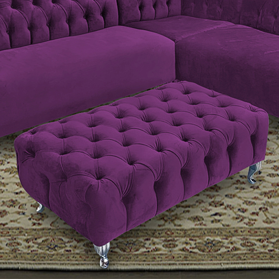 Huron Malta Plush Velour Fabric Footstool In Boysenberry thumbnail