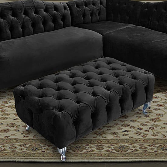 Huron Malta Plush Velour Fabric Footstool In Cosmic thumbnail